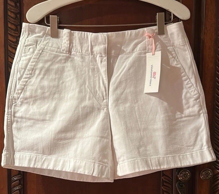 "Pantalones cortos Vineyard Vines blancos espiga 5"" todos los días talla 12 tiro medio, nuevos con etiquetas"