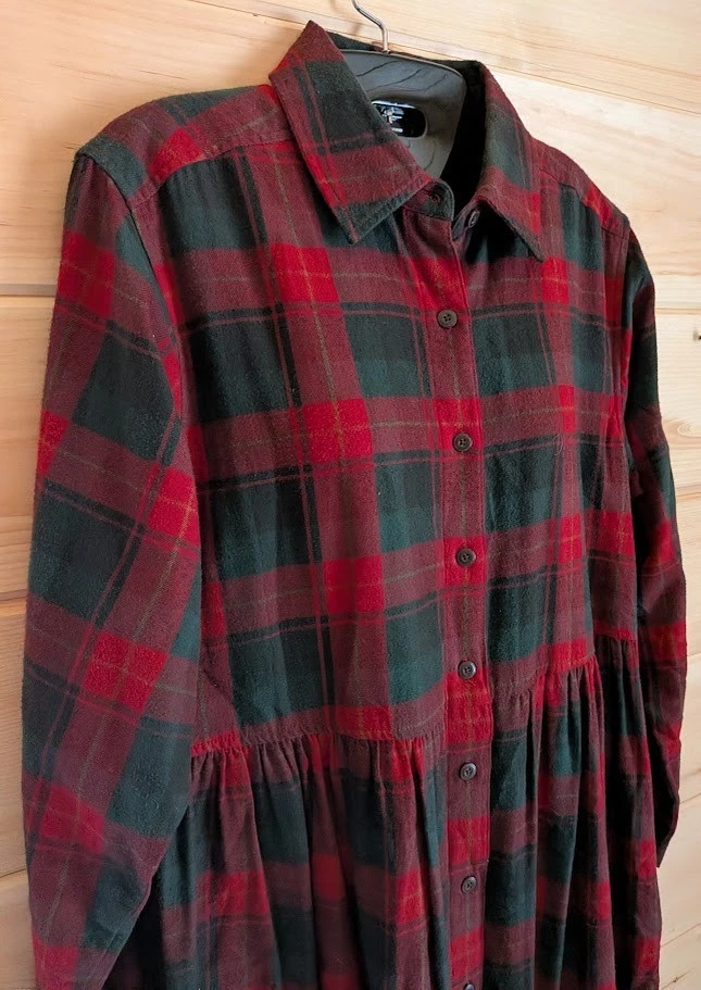 Vintage Eddie Bauer Dress M Plaid Flannel Maxi Holiday Christmas Cabin Modest - Image 4 of 4