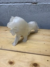 Rare Vintage Cream Alabaster carved onyx marble Lion decorative statue