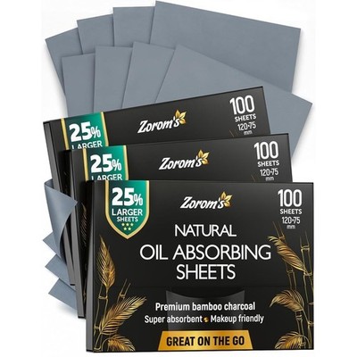 Natural Oil Blotting Sheets for Face with Bamboo Charcoal - 25% Larger - 3pk/300