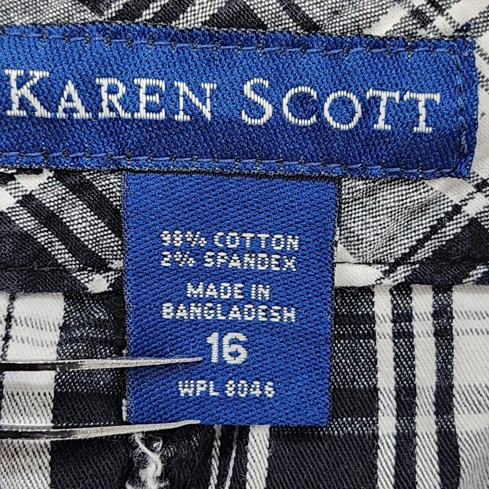 Bermudas Karen Scott vintage años 90 para mujer 16 negras blancas a cuadros tiro alto  Foto 4 de 4