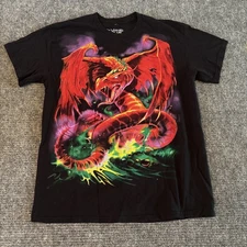 Liquid Blue Men's T Shirt Large Black Red Dragon Graphic Cotton