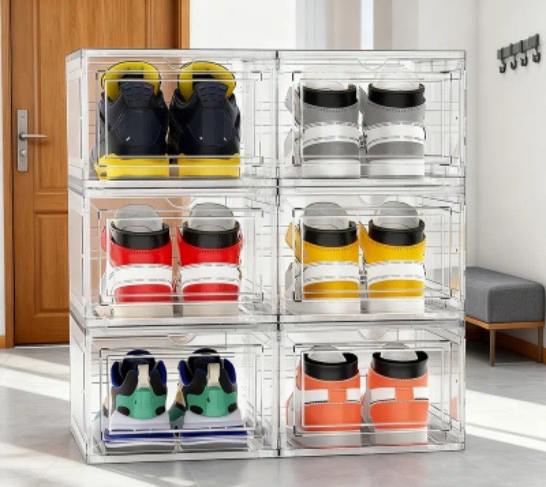 6 Pack Magnetic Drop Front Shoe Box Clear Stackable Sneaker