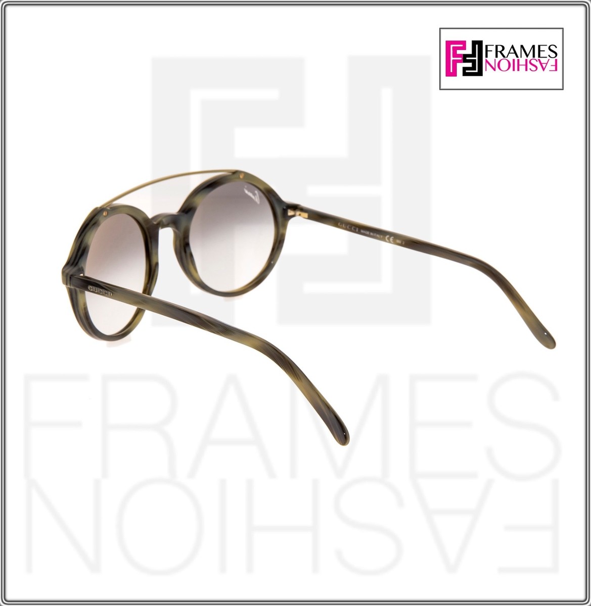 GUCCI Round Green Olive Horn Gradient Sunglasses 3602 GG3602