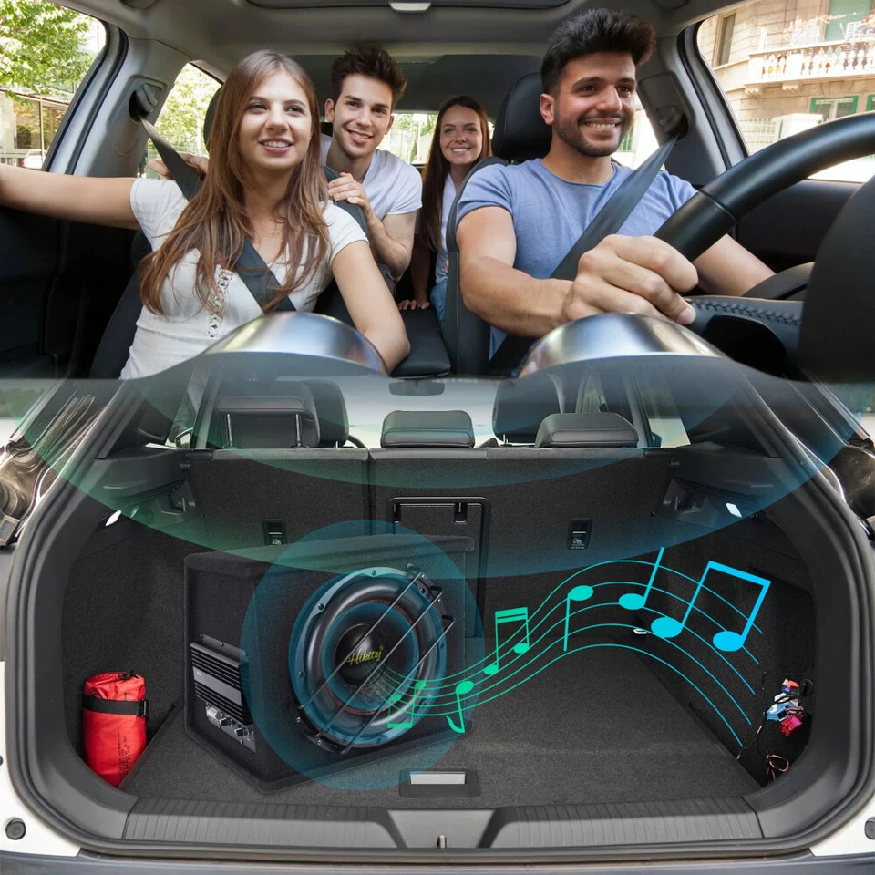 Hikity 5800 Watt 30cm 12" Aktiv Subwoofer Kofferraum Bassreflex Auto + Kabelset - Bild 3 von 4
