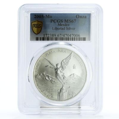 1986年 メキシコ リベルタッド銀貨 PCGS MS67 1オンス　高鑑定 Mexico 1 onza Libertad Angel of Independence MS67 PCGS silver coin