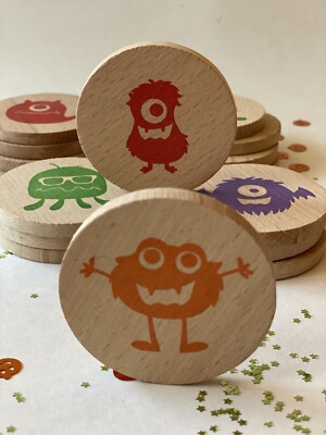 16Pcs Monsters Memory Game Wooden Disc Matching Natural Toys Christmas Gift