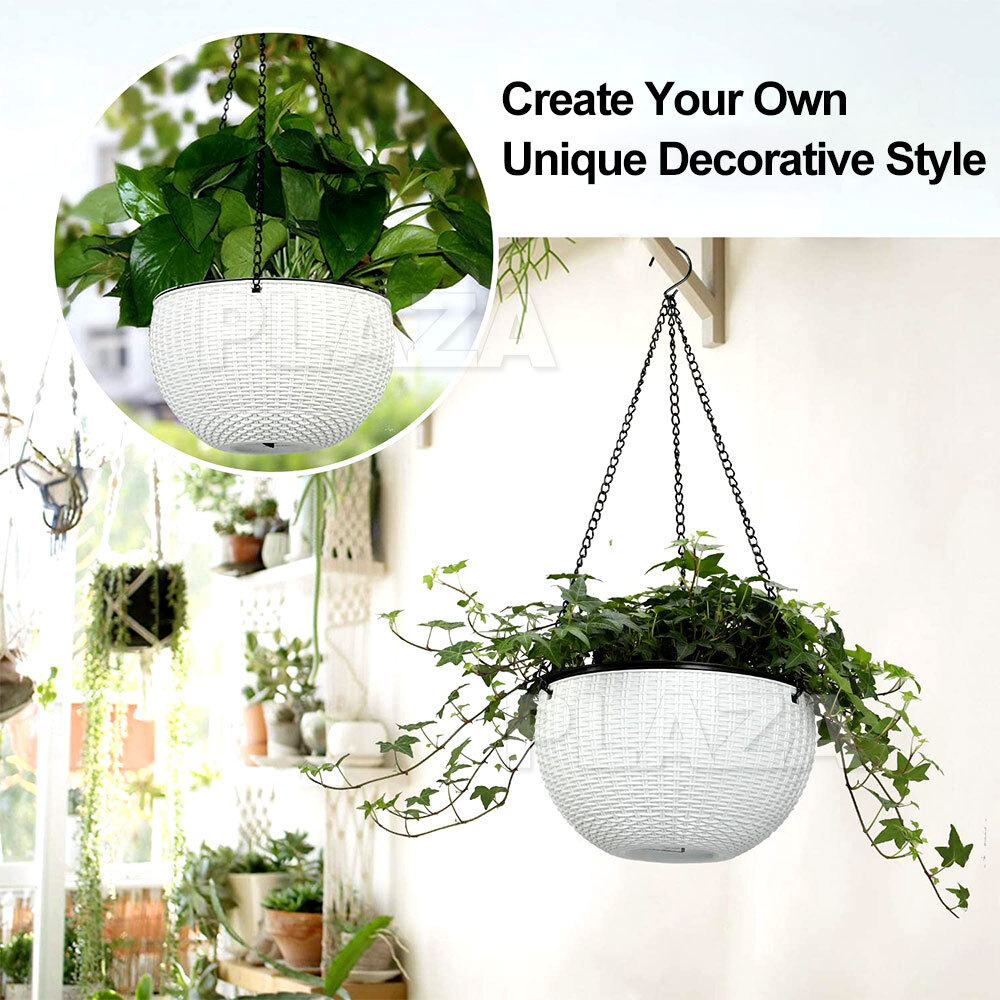 2PCS Landen Rattan Hanging Plant Pots Flower Baskets Hanger Self Holder