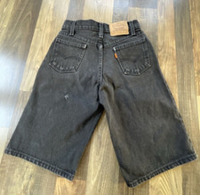 Levi's 560 Black Denim Shorts Boys size 12 Loose Fit Orange Tab W25 L11.5