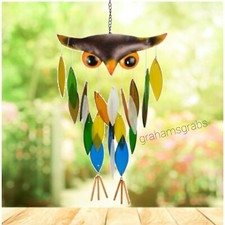 CUT GLASS OWL WIND CHIME GEBLUEG541 UNIQUE DECOR NEW IN GIFT BOX FREE SHIPPING