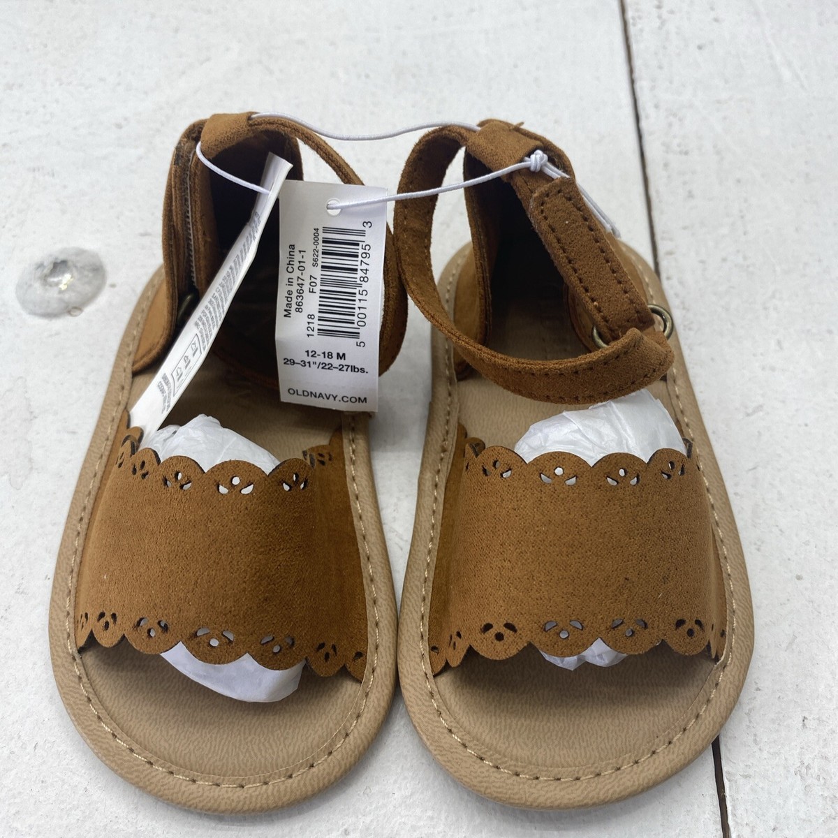 Old Navy Cognac Brown Scallop-Trim Sandals Baby Size 12-18 Months