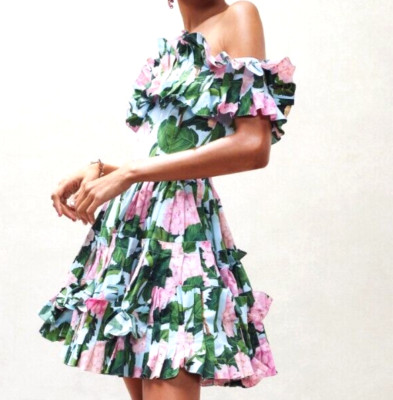 New NWT Oscar de la Renta Spring 2023 Runway Floral Print Off Shoulder Dress 4