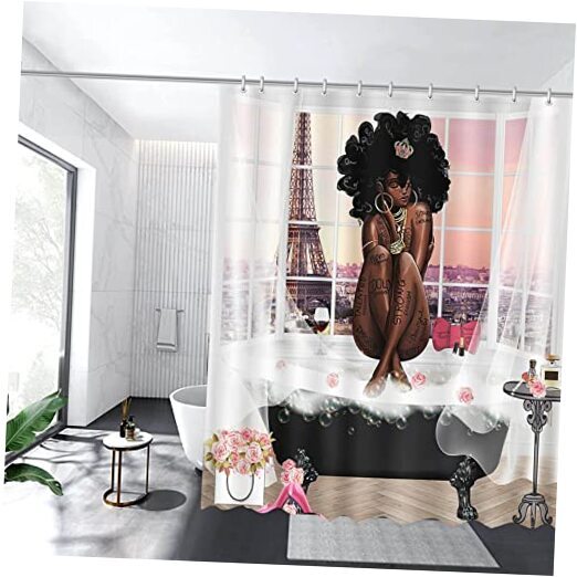 72x72 in African American Shower Curtain Set Sexy Black Girl Romantic