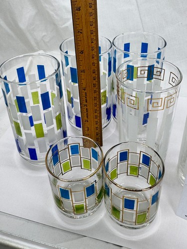 Mid Century Libby 6.25 Water Juice Glasses Nordic Pattern 6 Vintage Greek Key - Picture 15 of 15
