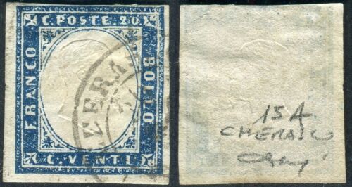 1857 Antiguos Estados IV Cerdeña Azul Grisáceo Cherasco P. Ti 7 20 C 15 En 432 - Imagen 1 de 2