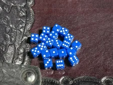 Twenty 5MM Opaque Blue with White Color D6 Dice RPG Tabletop Square Corner