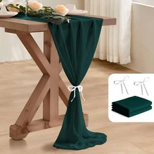 2 Pack 10 Ft Chiffon Table Runner Emerald Green Gauze Long Table Runners 27x1...