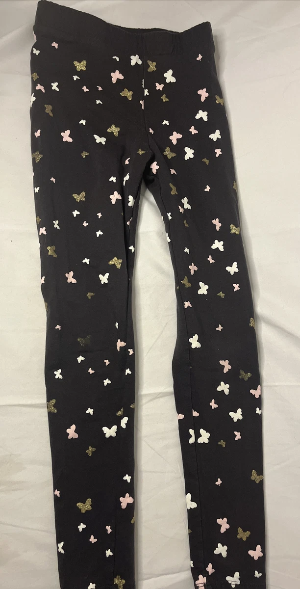 Girls H & M Black Butterfly Leggings, Elastic Waist, Size 10