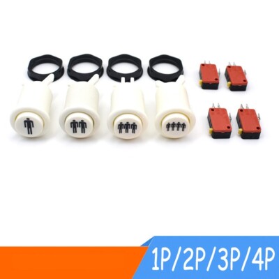 4× Arcade Game Player Start Push Buttons 1P2P3P4P with Microswitch JAMMA MAME