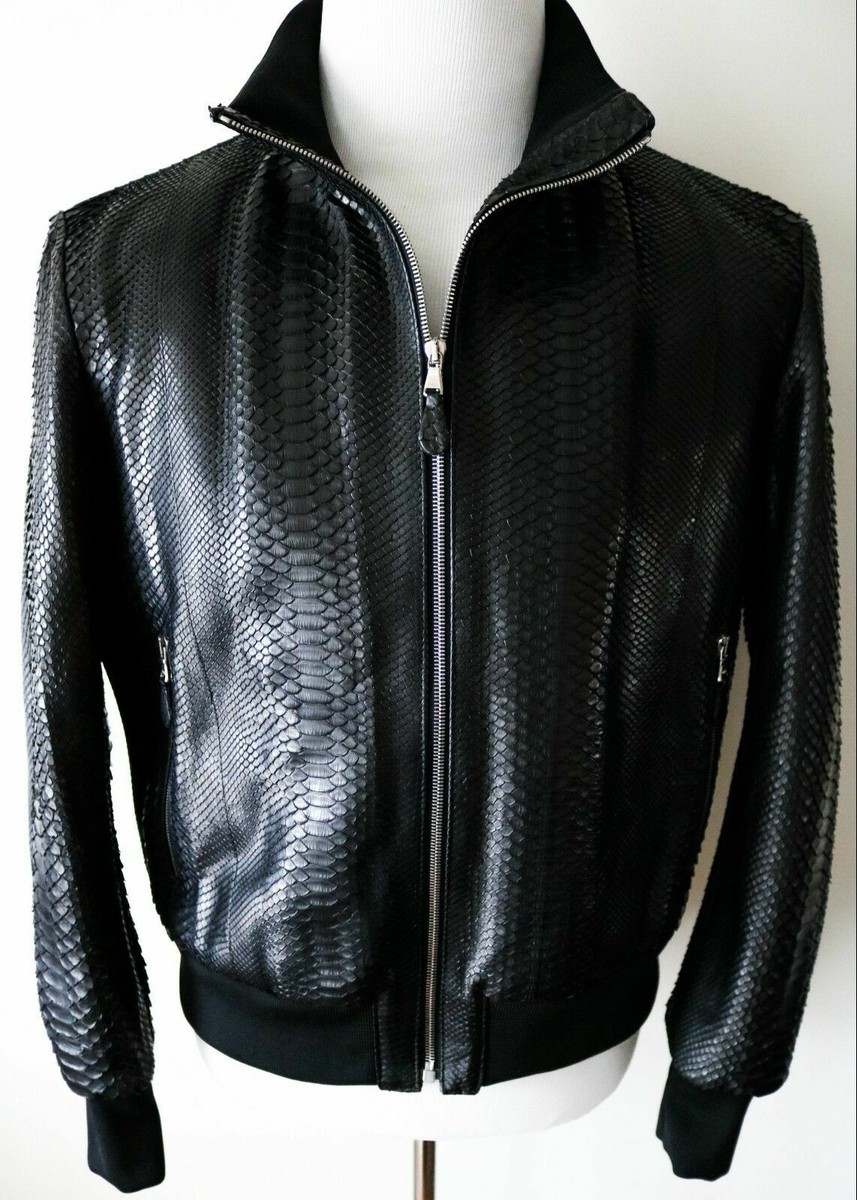 p*9様 Fiorucci ブラックレザージャケット イタリア製 $11995 FREDO FERRUCCI 100% Genuine Python Leather Jacket 52 Euro