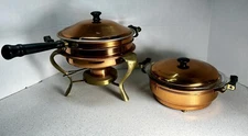 Coppercraft Guild Copper Wood Handled Chafing Double Boiler Fondue Pot Pan 8pcs