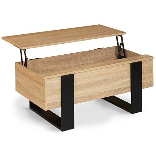 Table basse relevable mecanique avec grand coffre interieur pour manger et travailler