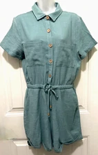 NWT GIGIO Textured Short/Suit Romper Drawstring Waist Pockets Sz. M