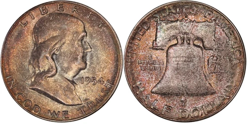 1954 S TONED Franklin Half Dollar PCGS MS64 FBL Rainbow toner