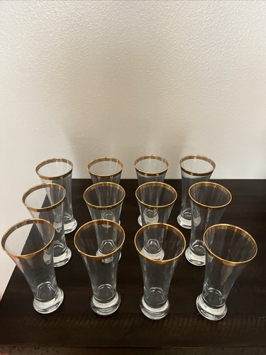 Circleware Classique Pilsner 10 oz Glasses Tall Beer w Gold Rim 7 inch Set of 12 - Picture 2 of 4