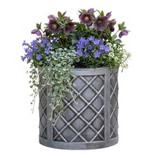 Large Round Lazio Planter Pewter Grey Lattice Style Plastic Patio Plant Pot 43cm
