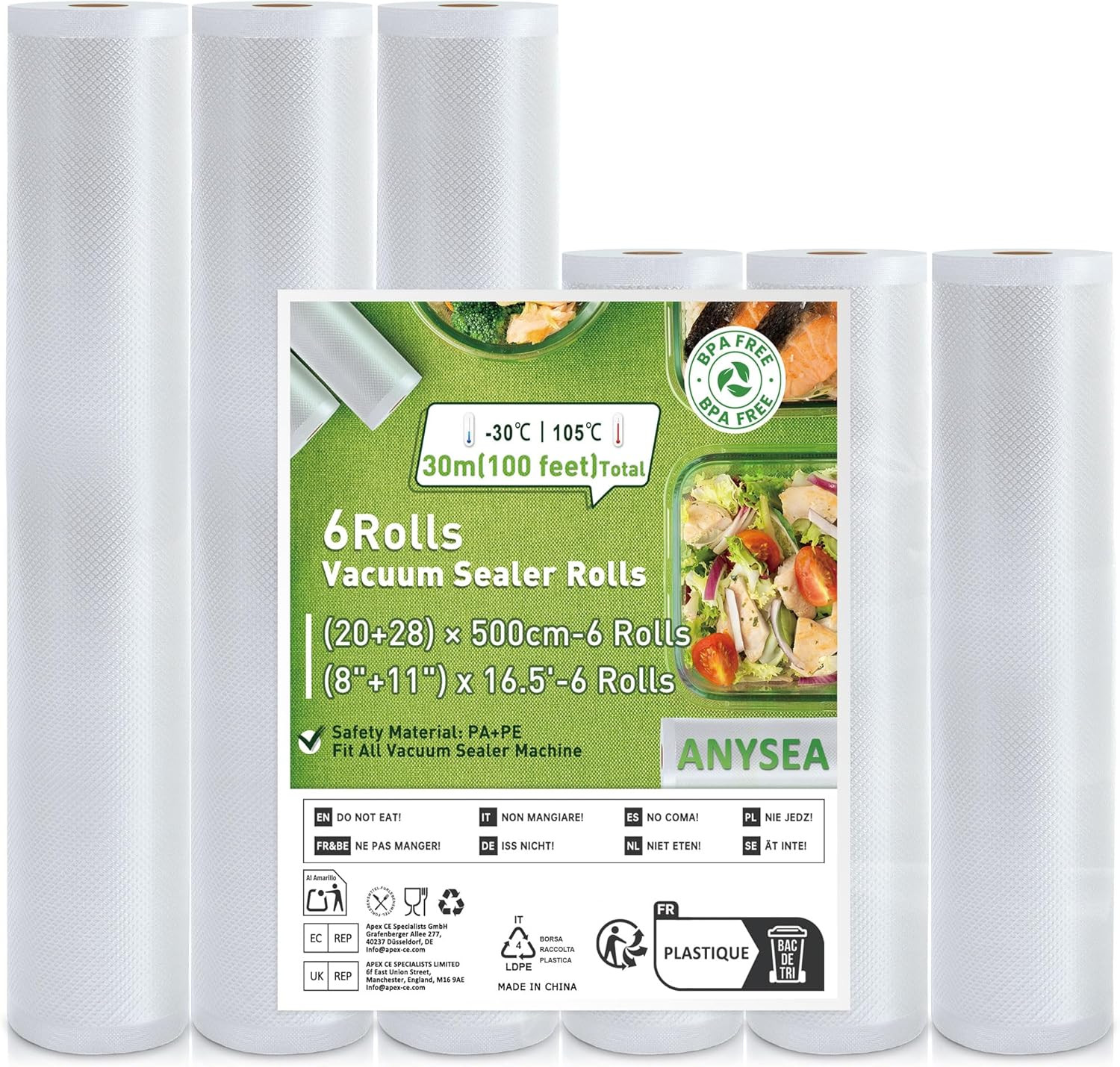 Rotoli Sottovuoto Professionali per Cottura Sous-Vide | 6 Pack 20/28cm