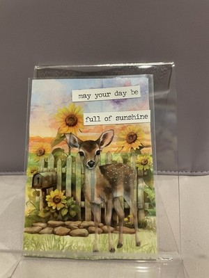 Original ACEO Fawn Deer & Sunflowers Floral ''Sunshine'' sticker collage 