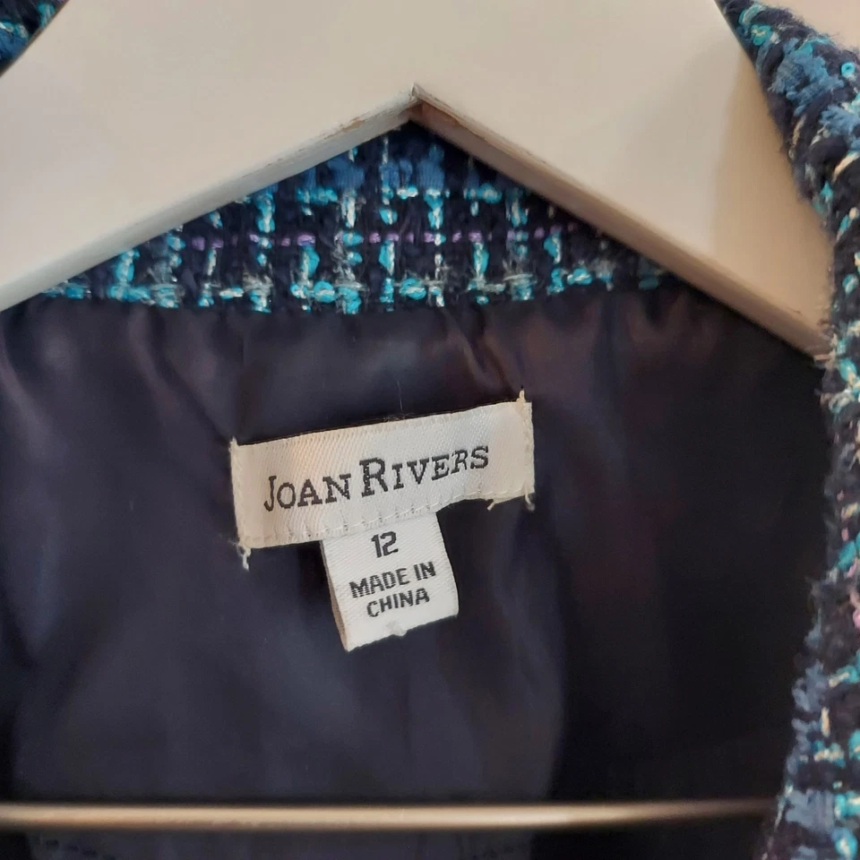 Blazer de tweed Joan Rivers tamanho 12 fecho de botão azul - Imagem 4 de 4