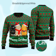 Meowy Christmas Three Cats Ugly Sweater Jumper Funny Cat Lover Gift Unisex