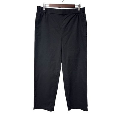 COS Straight Leg Pants Womens 10 Black Elastic Waist Cotton Tencel Minimalist