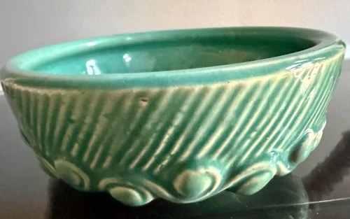 Vintage McCoy Pottery Aqua Wave & Knob Bowl Bulb 7" Planter