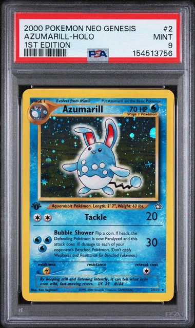 2000 Azumarill PSA 9 1st Edition Holo *NEW CERT*- Neo Genesis English Pokemon