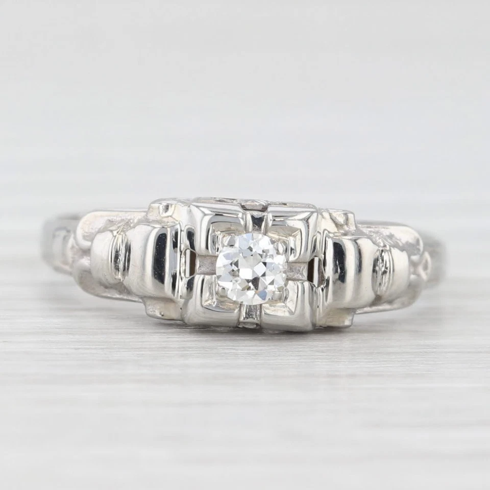 Anillo de compromiso vintage de diamantes de transición de 0,15 quilates de oro blanco de 18 k talla 7,5 Foto 2 de 4