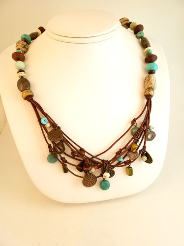Silpada sterling silver brass turquoise treasure necklace leather jasper hematit