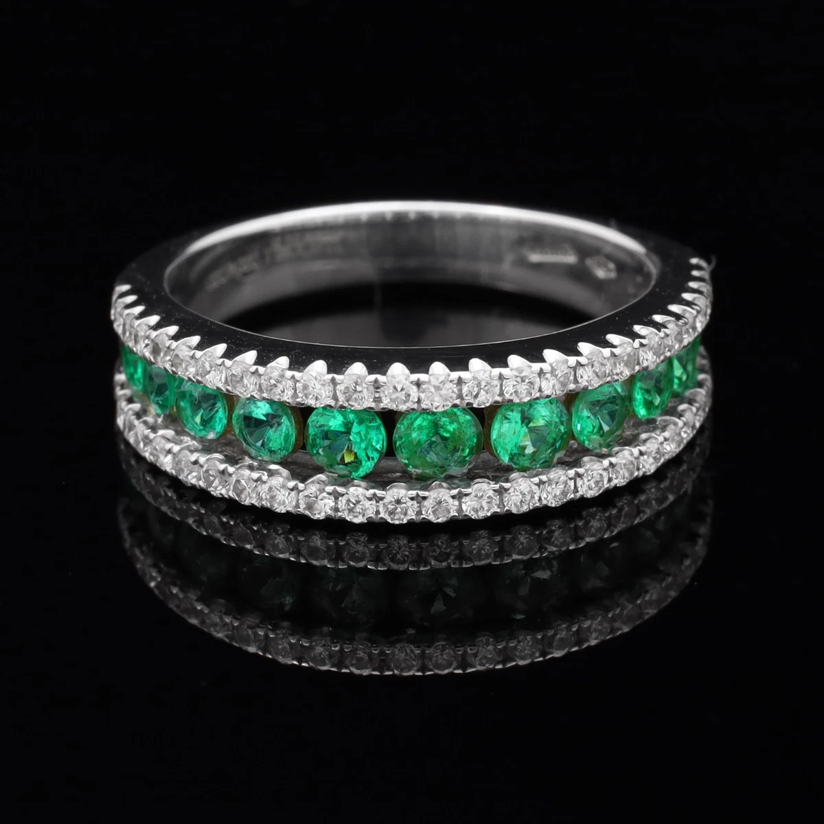Bague émeraude Lab Créé Et Diamants En Argent 925 - Taille 7, Personnalisable