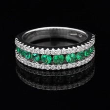 GIORGIO VISCONTI ANELLO VERETTA ORO BIANCO 18 KT BRILLANTI 0.35 CT SMERALDI 0.67