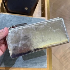 Tory Burch Emerson Slim Envelope Wallet 176916 Silver $260