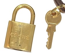 Celine Gold Color Padlock Cadena W/Key & Cloc...