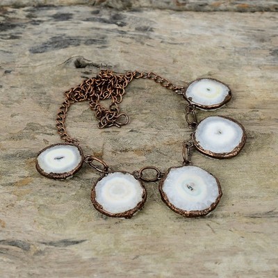 Copper Round Natural Solar Quartz Druzy Bezel Electroformed Chain Wife Necklace