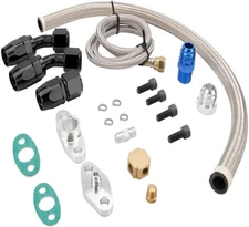 Turbo Oil Line Kit Feed Return Drain Flange T3 T4 T04E Oil Pan Plug Universal US