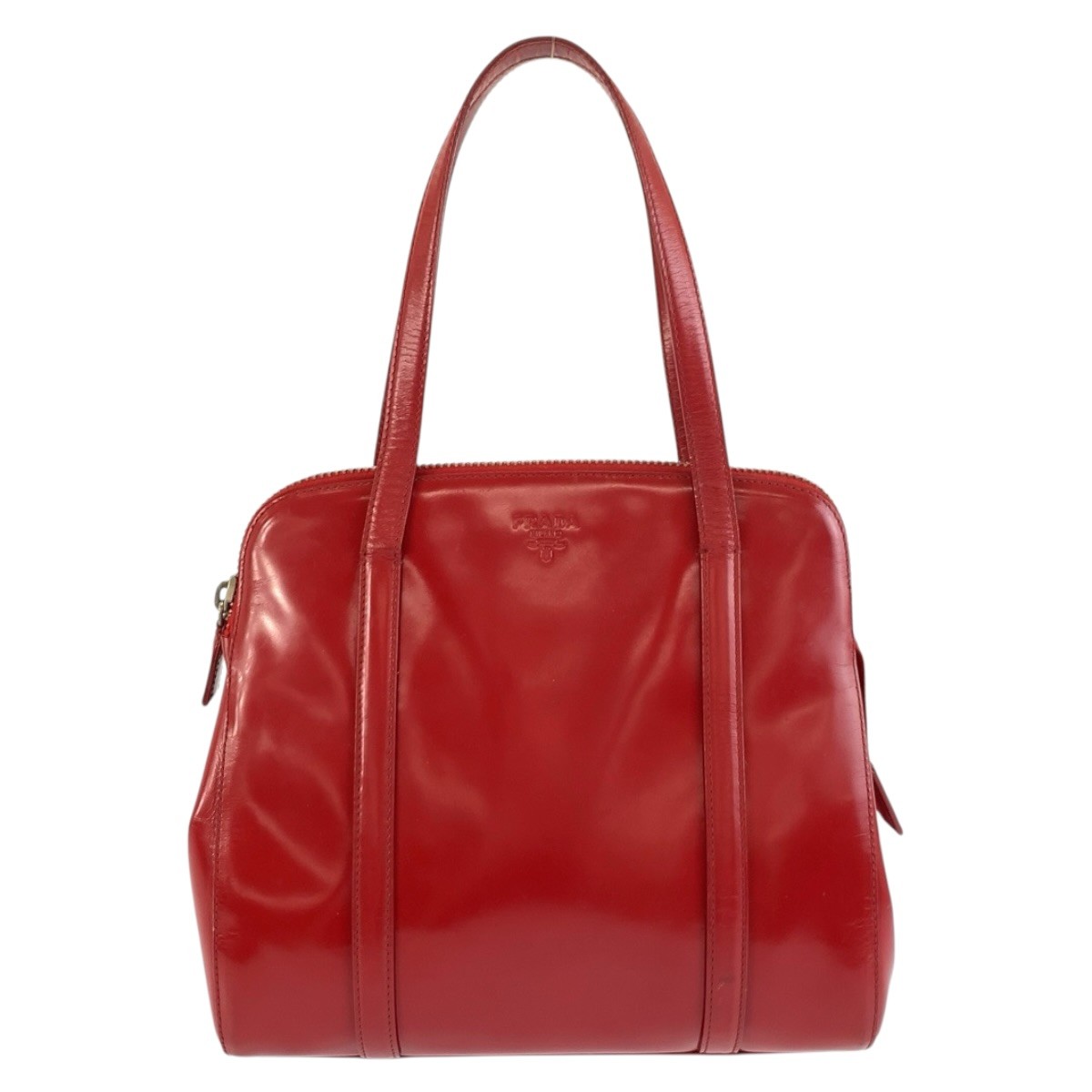 PRADA Handbag Tote Bag Red SilverHardware Patent leather