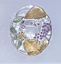 Vintage Soga Art Glass 3-Piece, Embossed Fruits/Leaves Oval Bowls