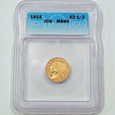 1913 Gold $2.50 Quarter Eagle Indian Head ICG MS64 Authenticated - Nice Luster