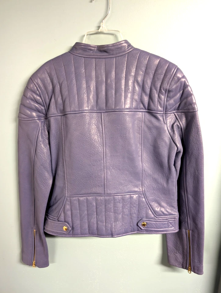 Chaqueta de moto de cuero real púrpura lila Juicy Couture talla L Foto 4 de 4