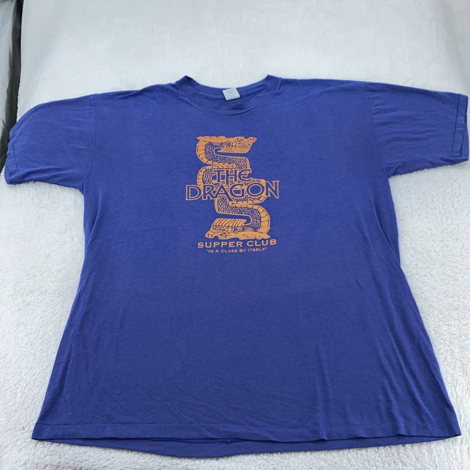 Camisa De Colección The Dragon Supper Club XL Azul Gráfico Camiseta Años 80 Restaurante Chino Foto 2 de 4